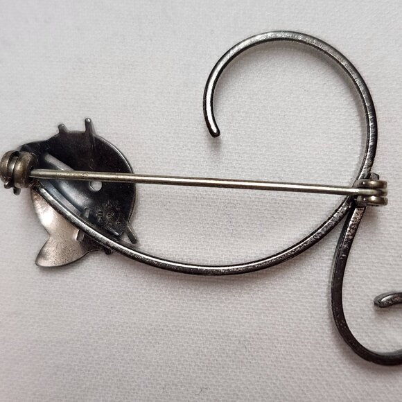 VINTAGE Sterling BEAU Cat Pin Brooch Signed - Picture 15 of 16